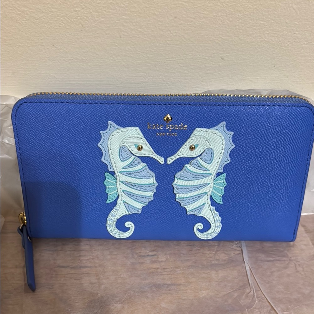 Kate Spade Blue Wallet with Seahorse Design-NWT